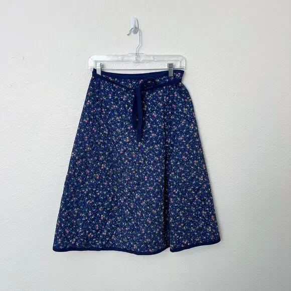 [Vintage] 70s Meadowbank Blue Floral Print Quilted Wrap Skirt A-Line Sz Small S - Picture 2 of 9